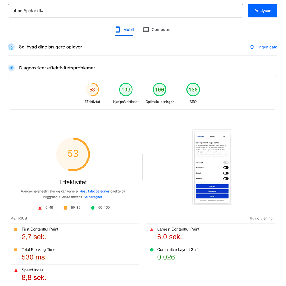 Pagespeed hastighedstest