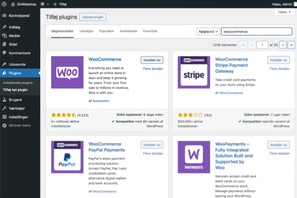 Wordpress screenshot - Find WooCommerce